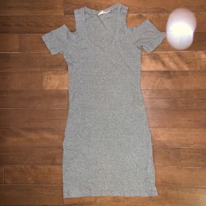 Body con T-shirt cotton dress ribbed open shoulder grey